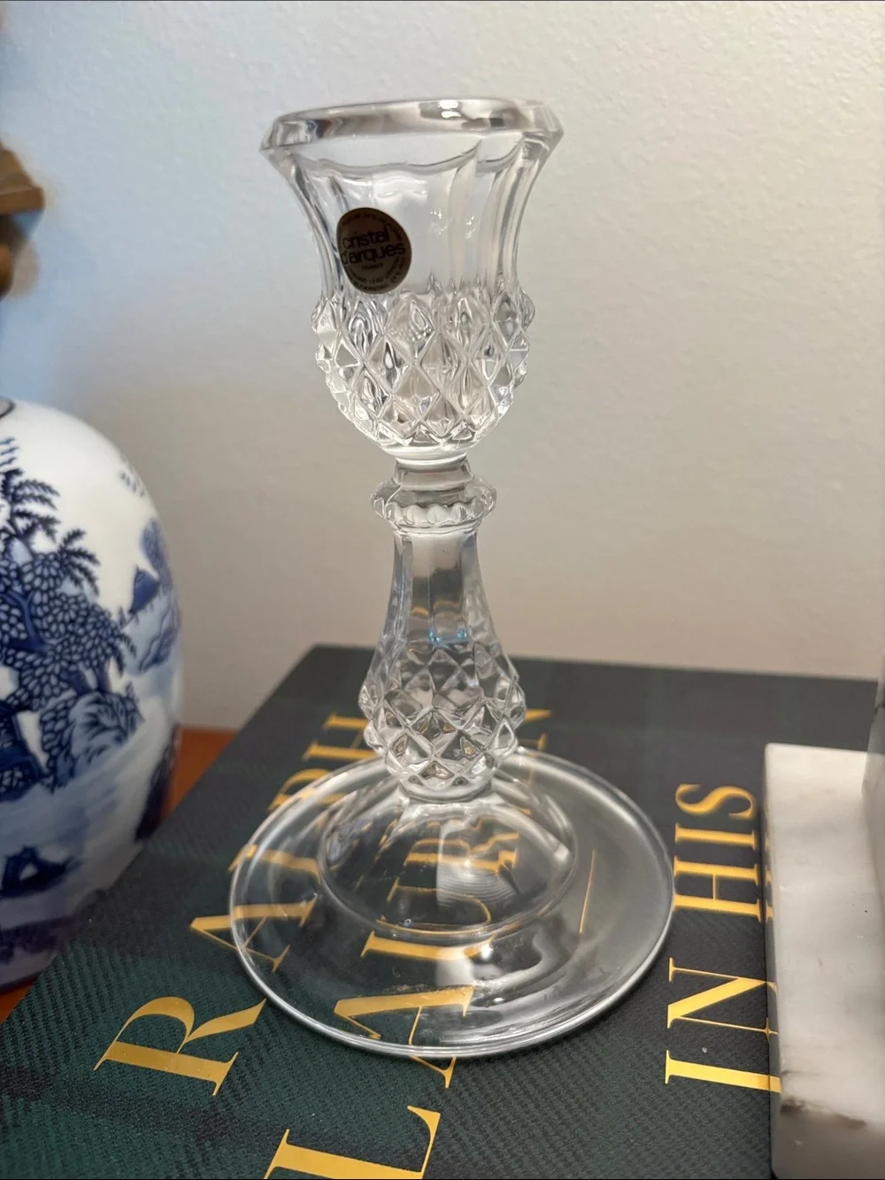 Cristal d’Arques Cut Crystal Diamond-Pattern Candlestick Holder - Clear